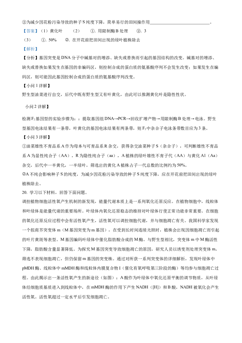 2023年高考生物试卷（北京）（含答案）_北京市高考历年真题_生物