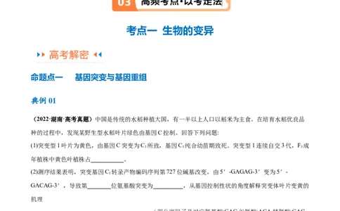 专题06变异与进化（讲义）（原卷版）_新高考复习资料_2024年新高考复习资料_二轮复习资料_高频考点解密2024年高考生物二轮复习高频考点追踪与预测（新高考专用）_讲义