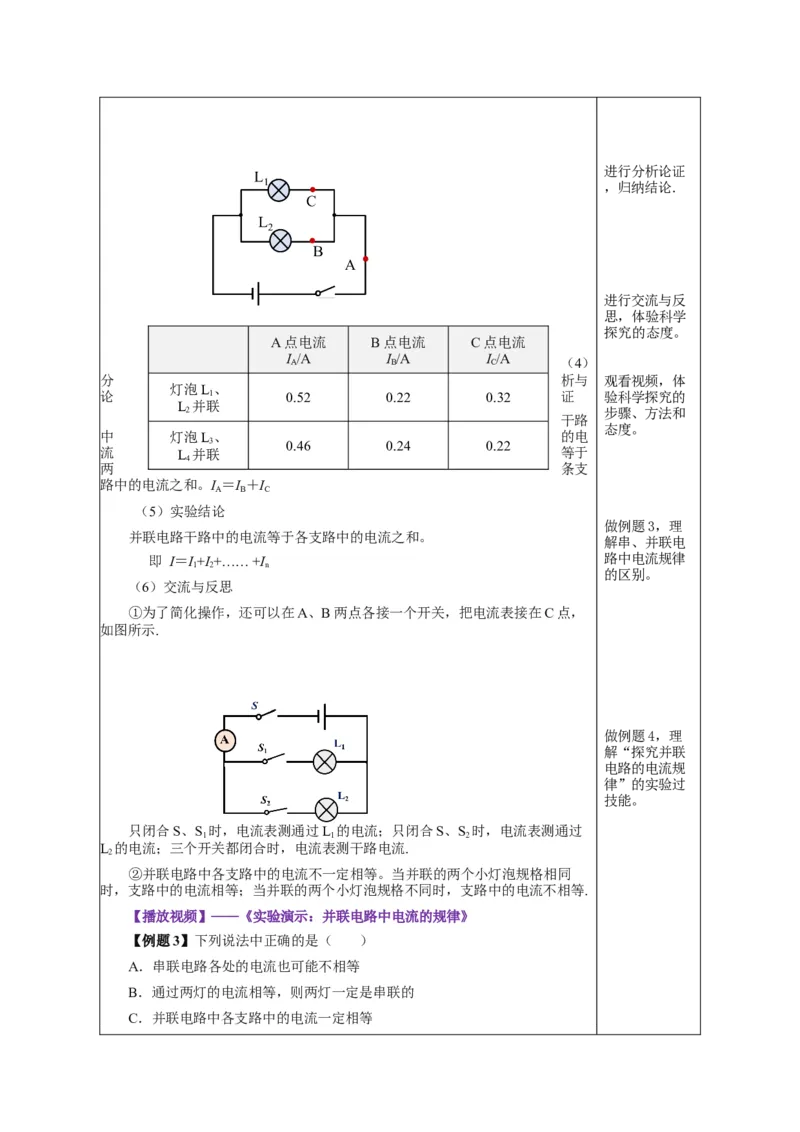 15.5串、并联电路中电流的规律（教学设计）-（人教版）_初物_八年级上下册+九年级全一册物理_九年级物理全一册_教学设计