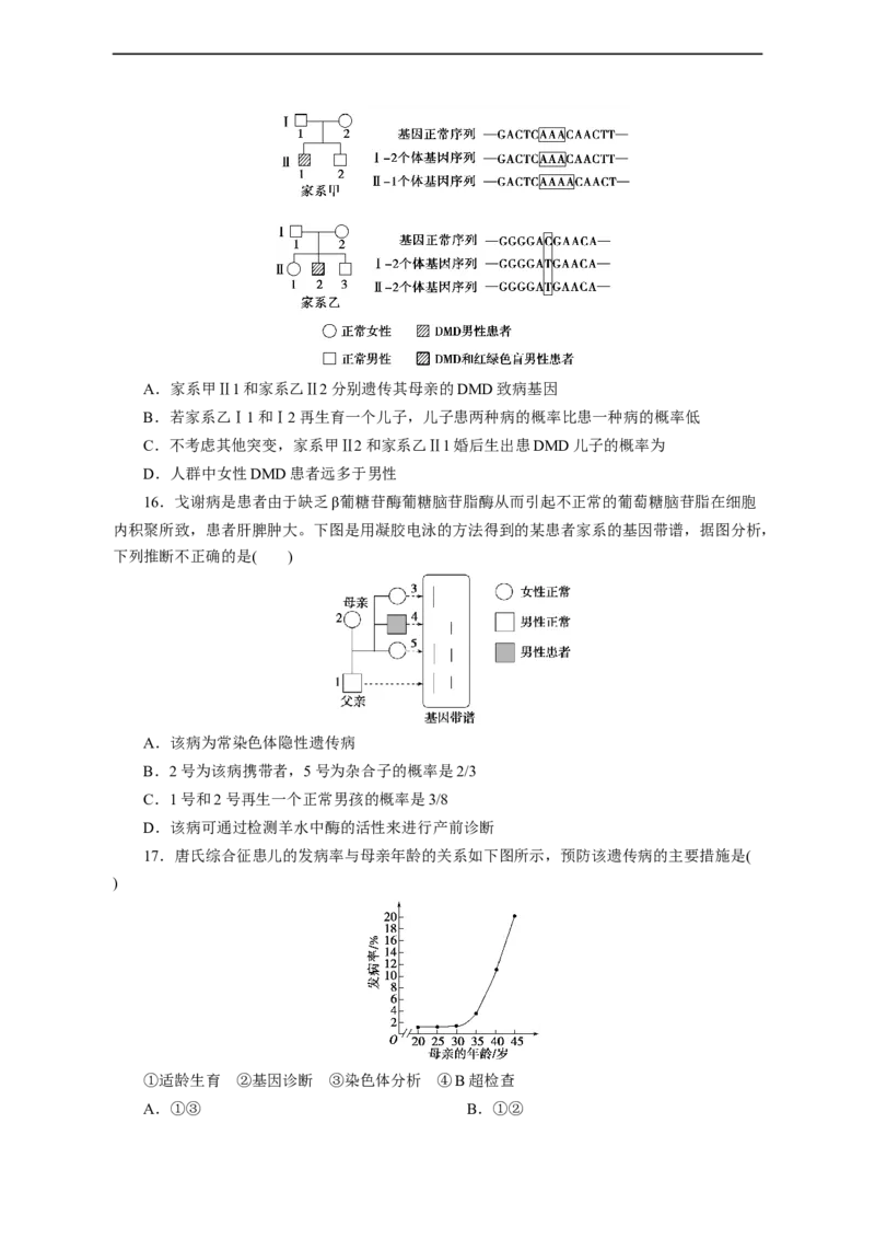 专题08伴性遗传和人类遗传病（测试卷）-2023年高考生物二轮复习讲练测（全国通用）（原卷版）_通用版（老高考）复习资料_2023年复习资料_二轮复习