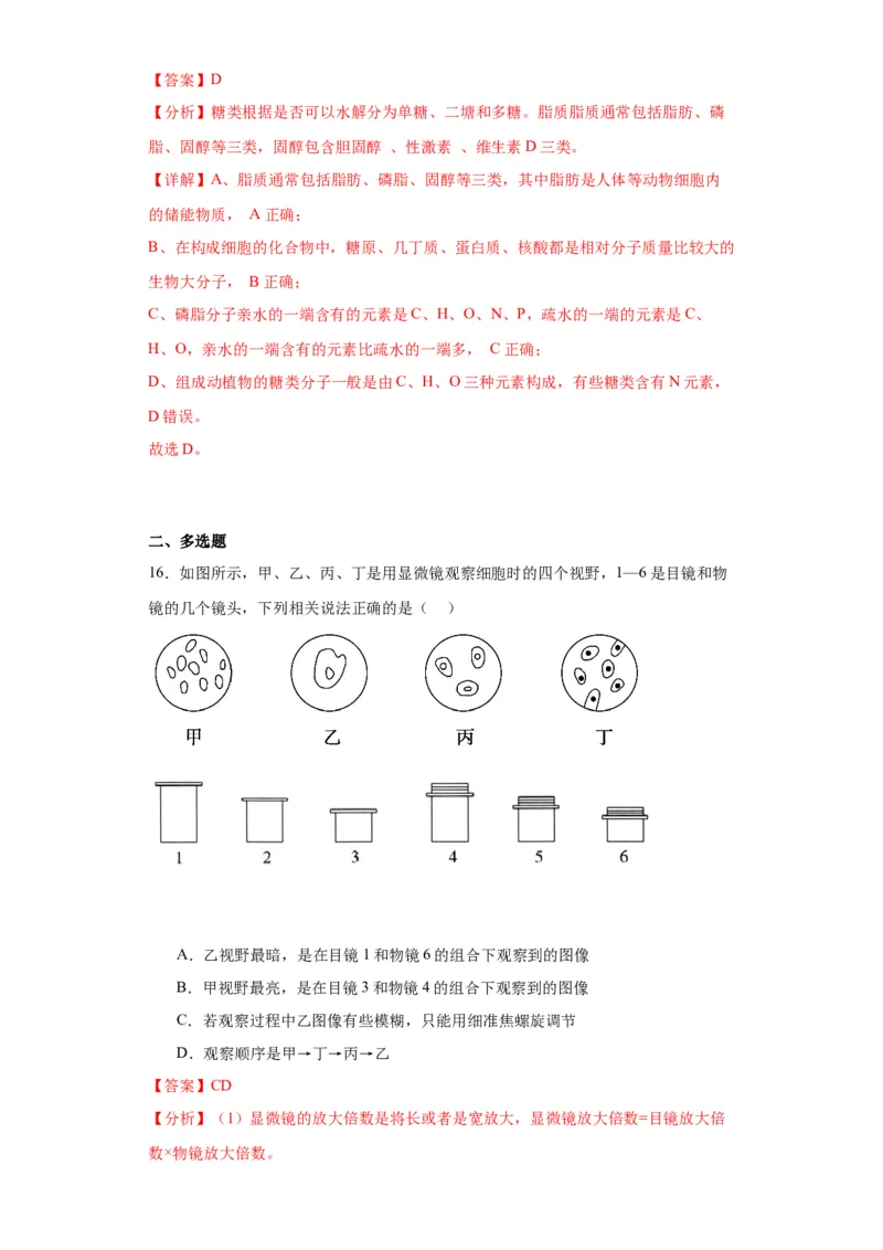 第一单元细胞及其分子组成（测试卷）（解析版)_2024年新高考资料_3.2024专项复习_备战2024年高考生物一轮复习重难点专项突破