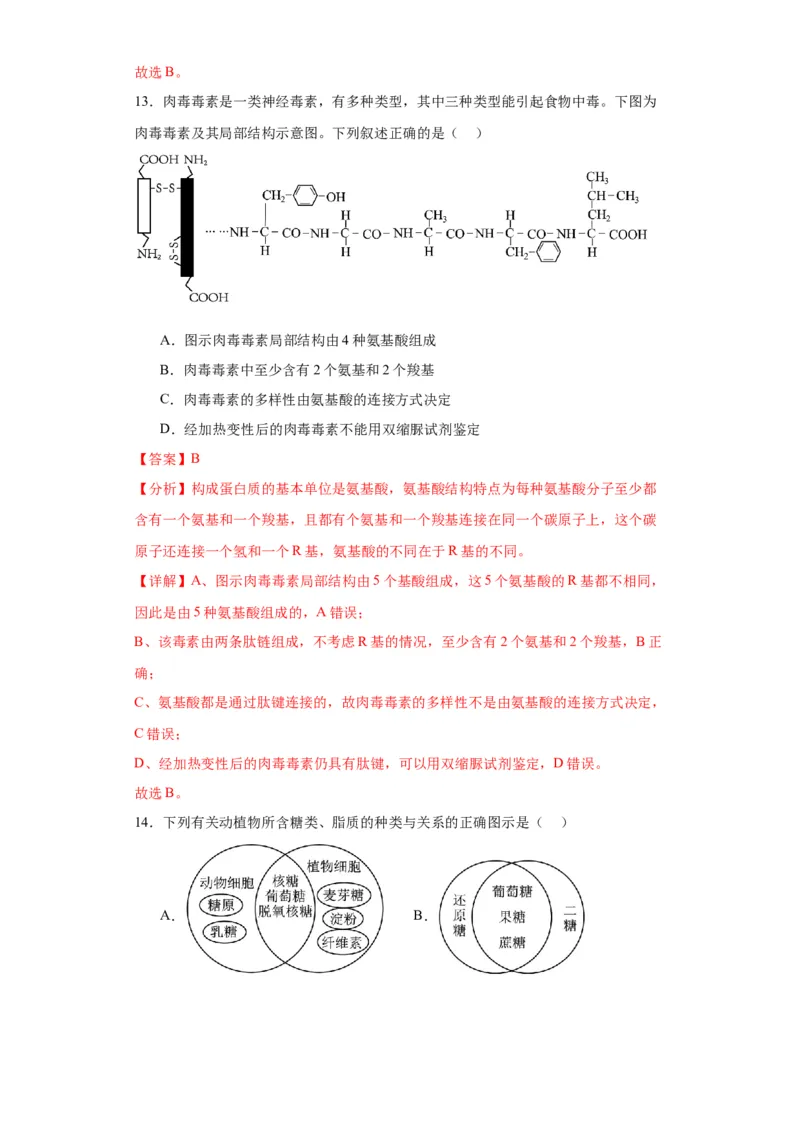 第一单元细胞及其分子组成（测试卷）（解析版)_2024年新高考资料_3.2024专项复习_备战2024年高考生物一轮复习重难点专项突破