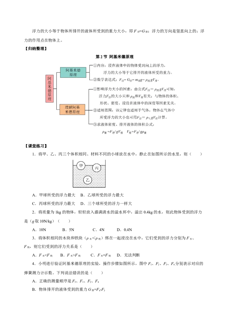 10.2阿基米德原理（导学案）-（学生版）_初物_八年级上下册+九年级全一册物理_八年级物理下册_老课标资料_导学案
