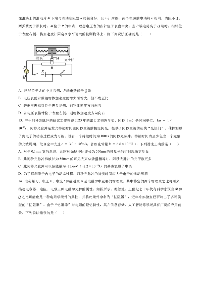 2024年高考物理试卷（北京）（空白卷）_北京市高考历年真题_物理