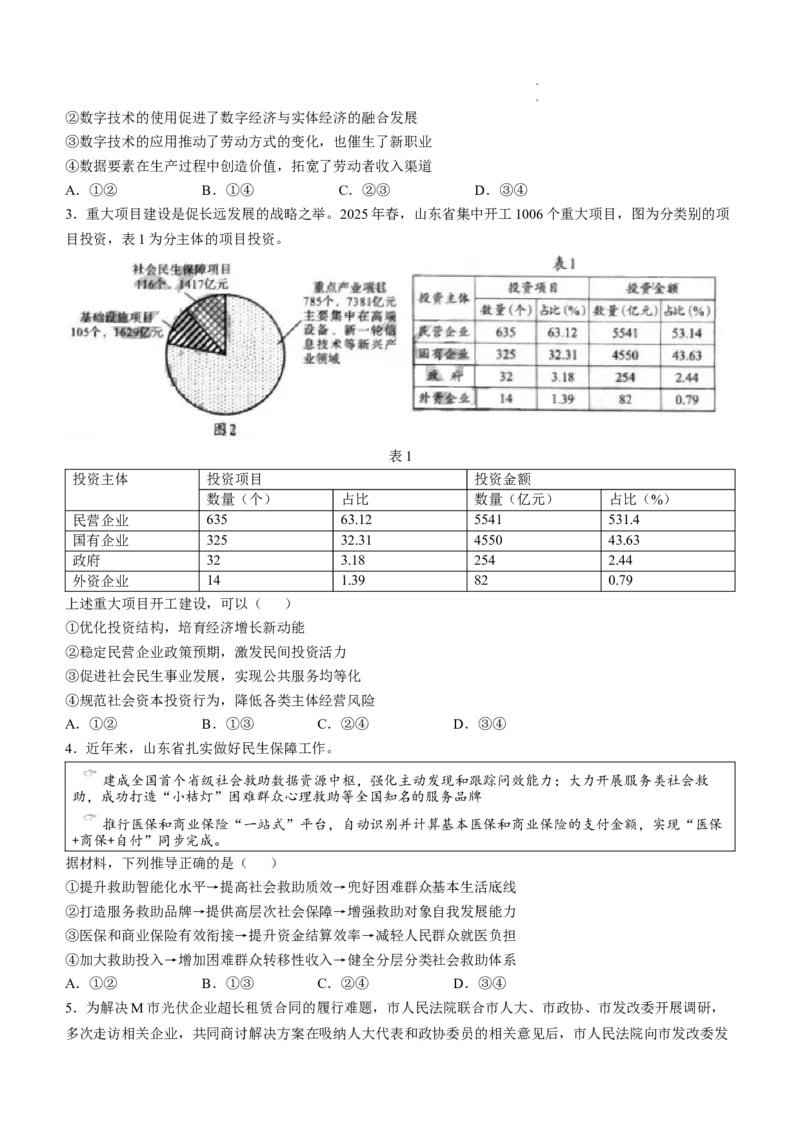 2025年山东政治真题原卷_历年全国高考真题_2025全国各省高考真题+答案_山东卷_政治