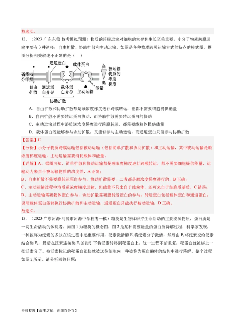 专题01细胞的分子组成、结构和物质运输（分层练）（解析版）_新高考复习资料_2024年新高考复习资料_二轮复习资料_分层练_教师版（含答案解析）