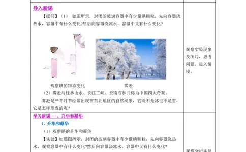 3.4升华和凝华（教学设计）-（人教版2024）_初物_八年级上下册+九年级全一册物理_八年级物理上册_教学设计（完）