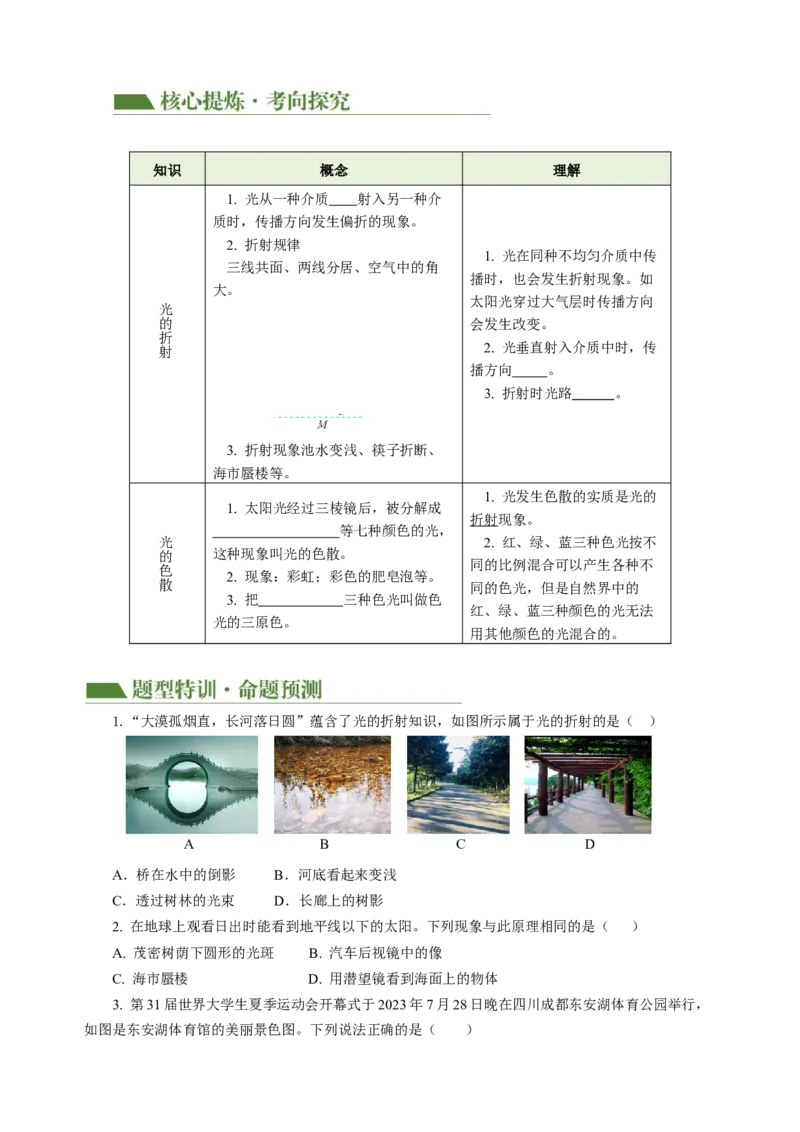 专题02光学（讲练）原卷版_8、物理总复习_8.中考物理总复习_2024年中考复习资料_二轮复习资料_完2024年中考物理二轮复习课件+讲义+练习（全国通用）