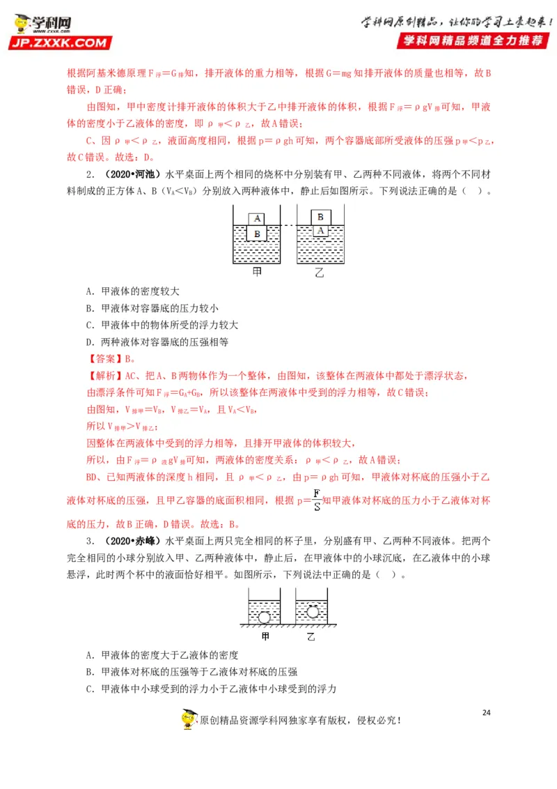 专项二压强、浮力综合（解析版）_8、物理总复习_8.中考物理总复习_2022年中考复习资料_三年（2019-2021）中考真题物理分项汇编（全国通用）