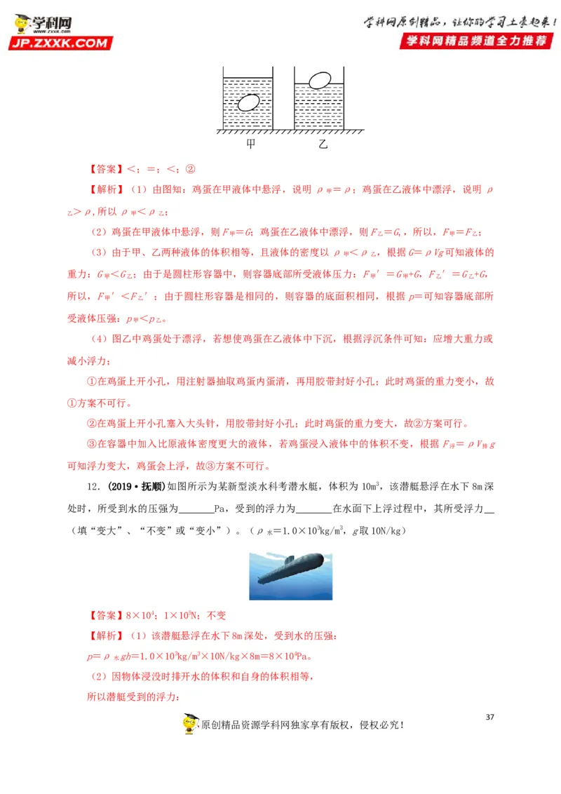 专项二压强、浮力综合（解析版）_8、物理总复习_8.中考物理总复习_2022年中考复习资料_三年（2019-2021）中考真题物理分项汇编（全国通用）