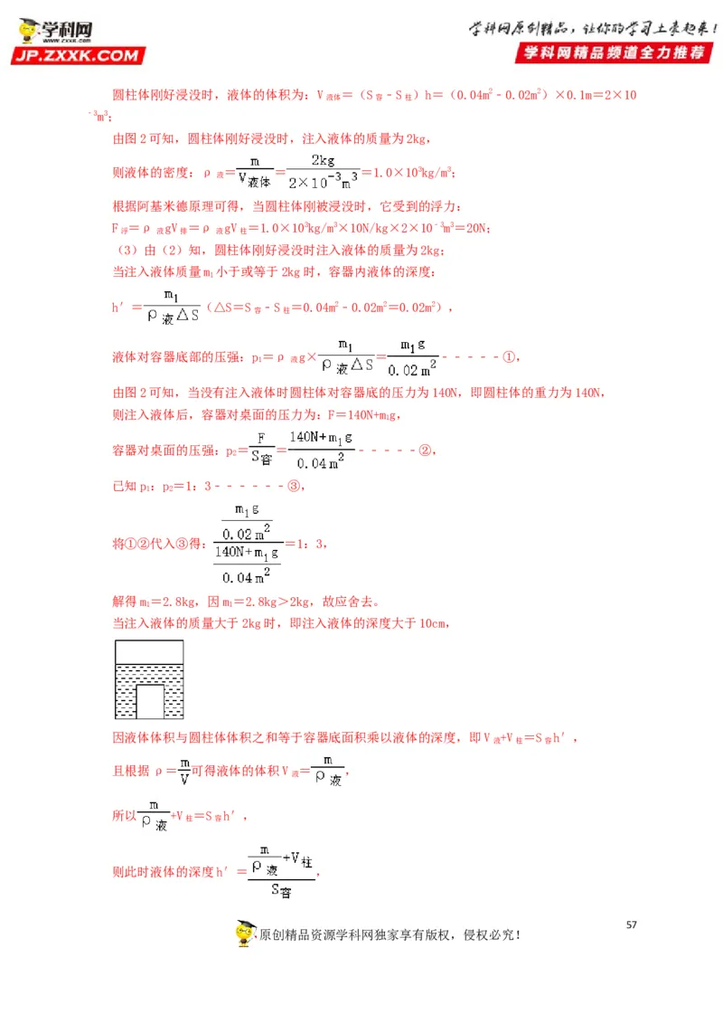 专项二压强、浮力综合（解析版）_8、物理总复习_8.中考物理总复习_2022年中考复习资料_三年（2019-2021）中考真题物理分项汇编（全国通用）