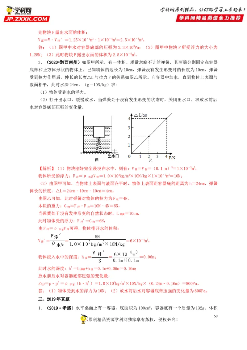 专项二压强、浮力综合（解析版）_8、物理总复习_8.中考物理总复习_2022年中考复习资料_三年（2019-2021）中考真题物理分项汇编（全国通用）