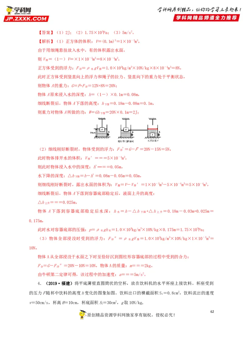 专项二压强、浮力综合（解析版）_8、物理总复习_8.中考物理总复习_2022年中考复习资料_三年（2019-2021）中考真题物理分项汇编（全国通用）