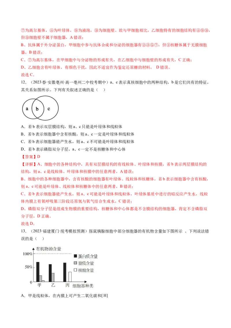 第6讲细胞质和生物膜系统（练习）（解析版）_2024年新高考资料_1.2024一轮复习_2024年高考生物一轮复习讲练测（新教材新高考）