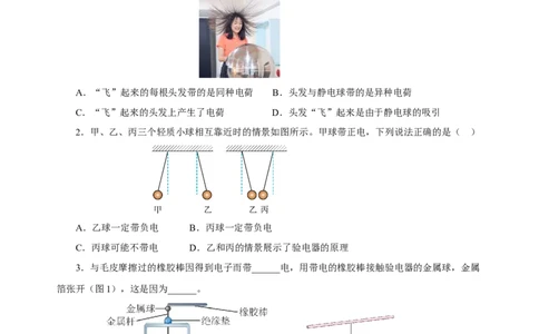 15.1两种电荷（分层作业）-（人教版）原卷版_初物_八年级上下册+九年级全一册物理_九年级物理全一册_分层作业