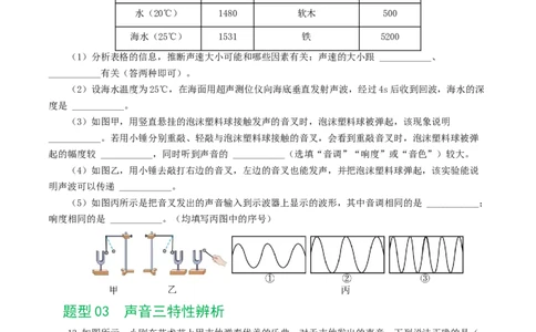 专题01声现象（练习）（原卷版）_8、物理总复习_2024年中考复习资料_一轮复习_课件+讲义+练习2024年中考物理一轮复习讲练测（全国通用）_配套练习（原卷版+解析版）
