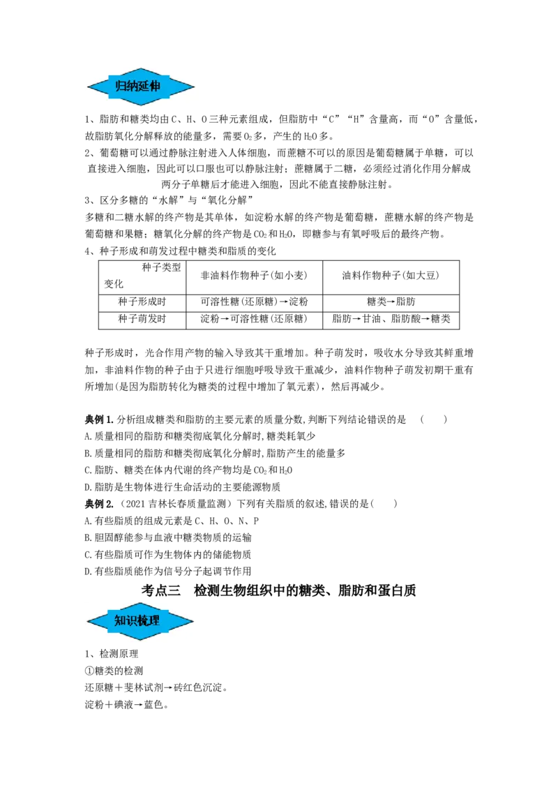 专题02细胞中的无机物、糖类和脂质（串讲）（原卷版）-_新高考复习资料_2024年新高考复习资料_一轮复习资料_完备战2024年高考生物一轮复习串讲精练（新高考专用）_串讲