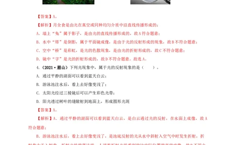 专题02光现象（解析版）_8、物理总复习_8.中考物理总复习_2022年中考复习资料_三年（2019-2021）中考真题物理分项汇编（全国通用）