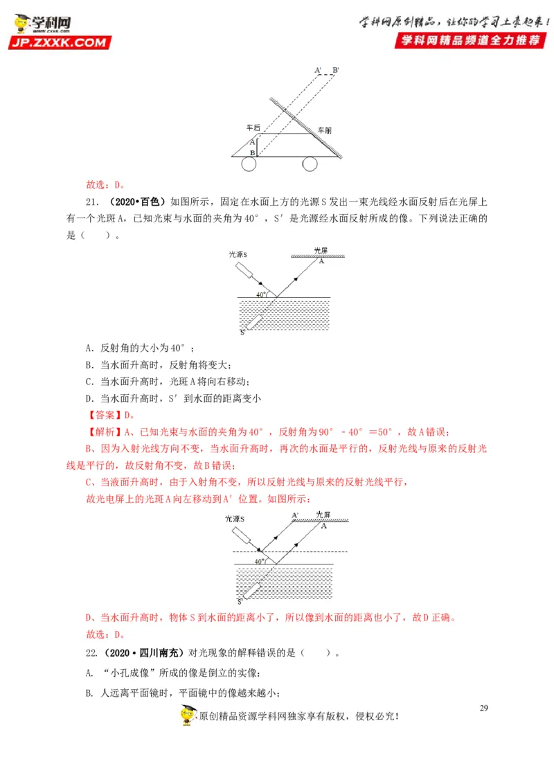专题02光现象（解析版）_8、物理总复习_8.中考物理总复习_2022年中考复习资料_三年（2019-2021）中考真题物理分项汇编（全国通用）