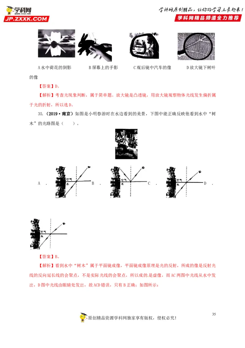 专题02光现象（解析版）_8、物理总复习_8.中考物理总复习_2022年中考复习资料_三年（2019-2021）中考真题物理分项汇编（全国通用）