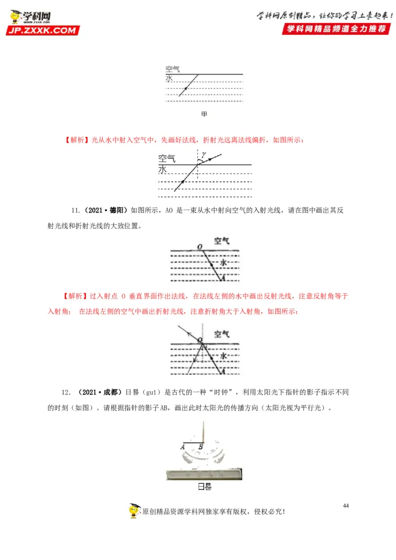 专题02光现象（解析版）_8、物理总复习_8.中考物理总复习_2022年中考复习资料_三年（2019-2021）中考真题物理分项汇编（全国通用）