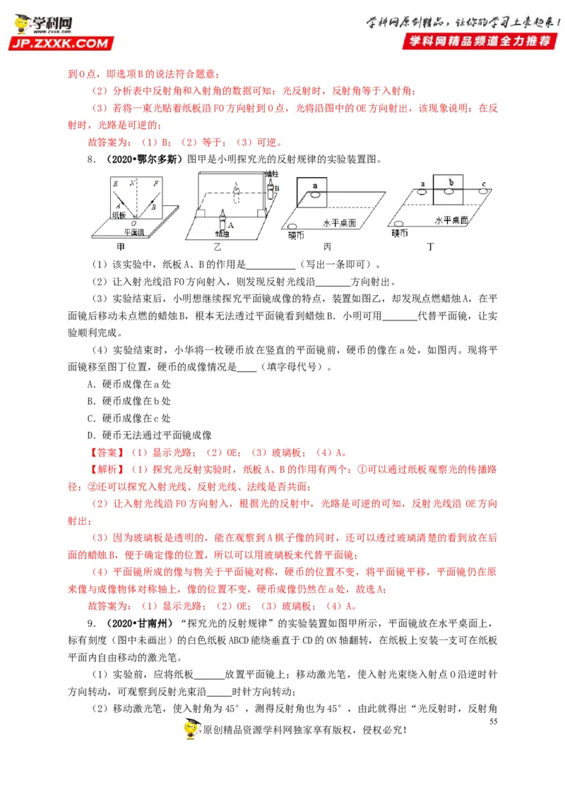 专题02光现象（解析版）_8、物理总复习_8.中考物理总复习_2022年中考复习资料_三年（2019-2021）中考真题物理分项汇编（全国通用）