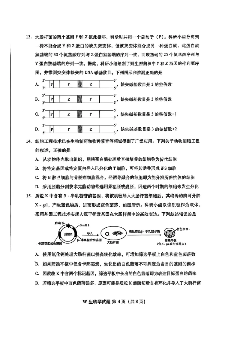 2025安徽生物_历年全国高考真题_2025全国各省高考真题+答案_安徽卷_生物