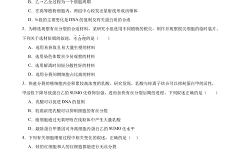 考点通关卷12细胞增殖（原卷版）_2024年新高考资料_1.2024一轮复习_2024年高考生物一轮复习考点通关卷（新高考通用）_考点通关卷12+细胞增殖-2024年高考生物一轮复习考点通关卷