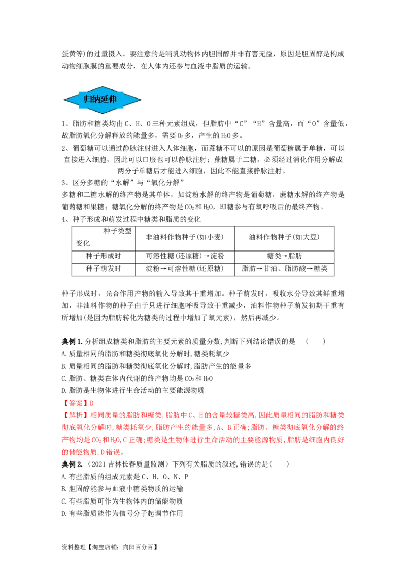 专题02细胞中的无机物、糖类和脂质（串讲）（解析版）_新高考复习资料_2024年新高考复习资料_一轮复习资料_完备战2024年高考生物一轮复习串讲精练（新高考专用）_串讲_解析版