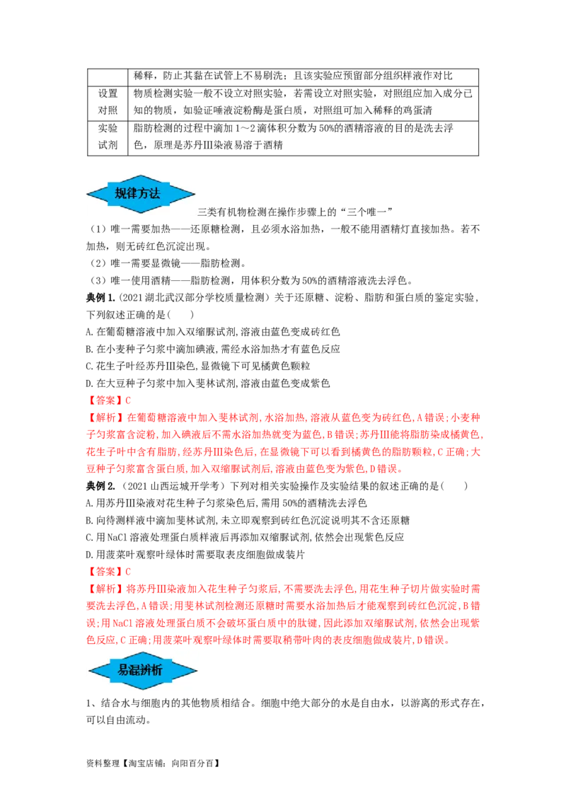 专题02细胞中的无机物、糖类和脂质（串讲）（解析版）_新高考复习资料_2024年新高考复习资料_一轮复习资料_完备战2024年高考生物一轮复习串讲精练（新高考专用）_串讲_解析版