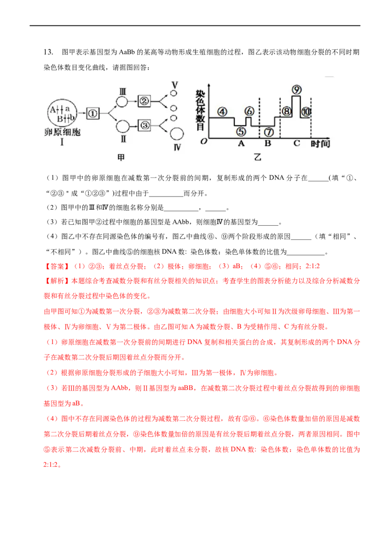 专题06减数分裂及受精作用（练）-2023年高考生物二轮复习讲练测（全国通用）（解析版）_通用版（老高考）复习资料_2023年复习资料_二轮复习_2023年高考生物二轮复习讲练测（全国通用）