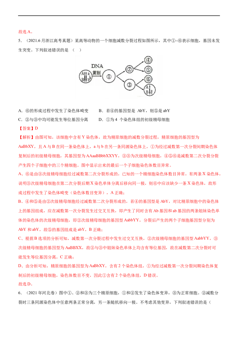 专题06减数分裂及受精作用（练）-2023年高考生物二轮复习讲练测（全国通用）（解析版）_通用版（老高考）复习资料_2023年复习资料_二轮复习_2023年高考生物二轮复习讲练测（全国通用）
