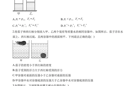 2025届中考物理压强冲刺提分练（4）（含解析）_8、物理总复习_2025年中考复习资料_2025届中考物理压强冲刺提分练