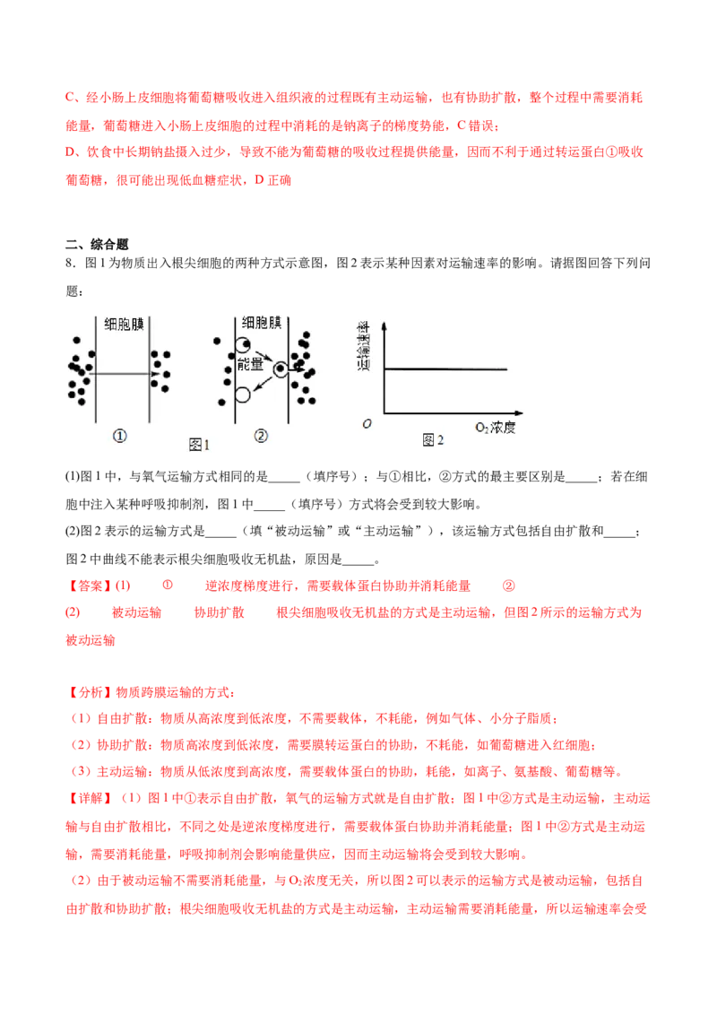 考点通关卷07物质运输（解析版）_2024年新高考资料_1.2024一轮复习_2024年高考生物一轮复习考点通关卷（新高考通用）_考点通关卷07+物质运输-2024年高考生物一轮复习考点通关卷