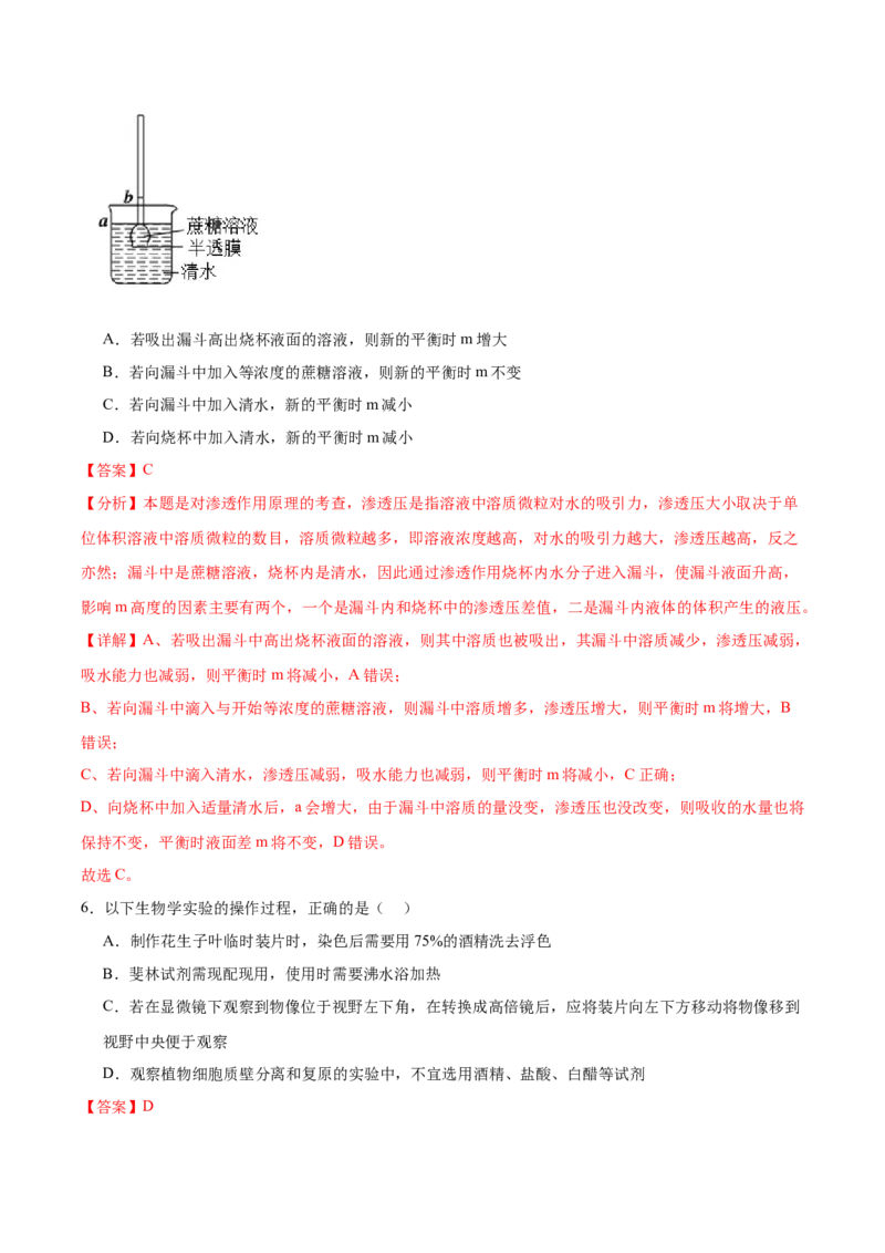 考点通关卷07物质运输（解析版）_2024年新高考资料_1.2024一轮复习_2024年高考生物一轮复习考点通关卷（新高考通用）_考点通关卷07+物质运输-2024年高考生物一轮复习考点通关卷