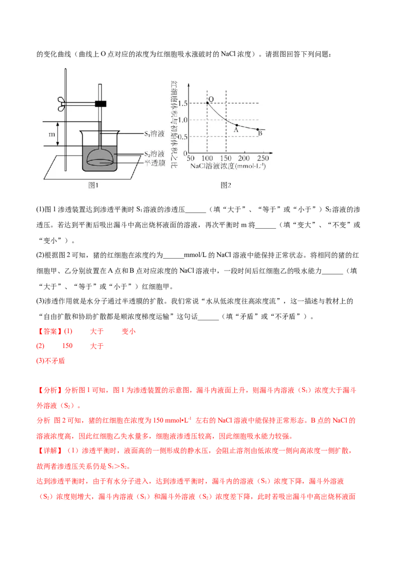 考点通关卷07物质运输（解析版）_2024年新高考资料_1.2024一轮复习_2024年高考生物一轮复习考点通关卷（新高考通用）_考点通关卷07+物质运输-2024年高考生物一轮复习考点通关卷
