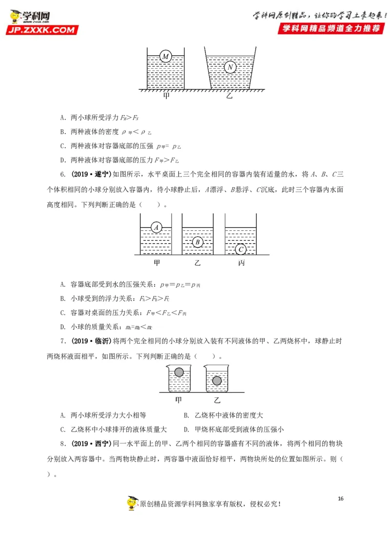 专项二压强、浮力综合（原卷版）_8、物理总复习_8.中考物理总复习_2022年中考复习资料_三年（2019-2021）中考真题物理分项汇编（全国通用）