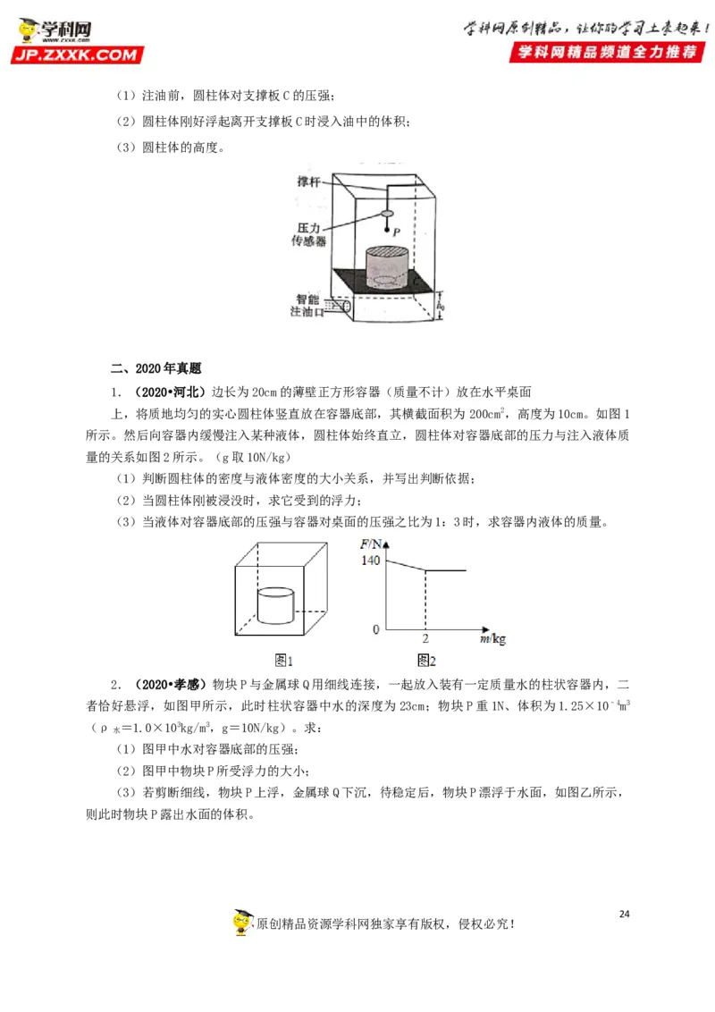 专项二压强、浮力综合（原卷版）_8、物理总复习_8.中考物理总复习_2022年中考复习资料_三年（2019-2021）中考真题物理分项汇编（全国通用）