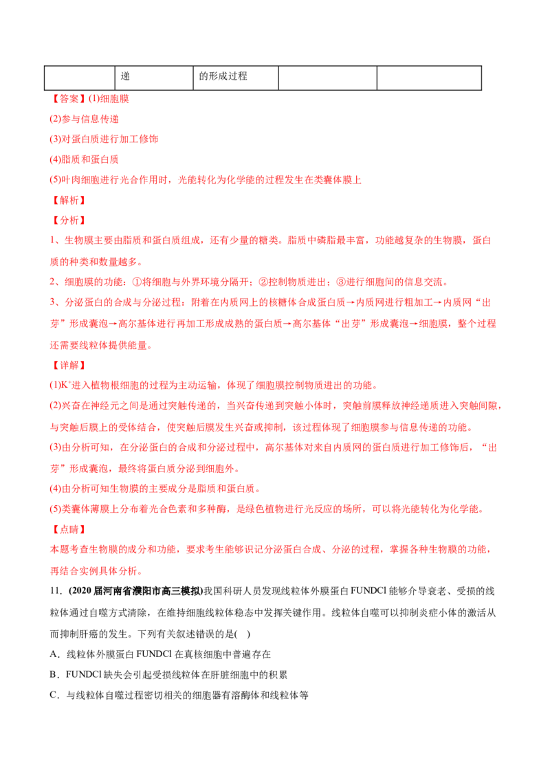 专题01细胞的组成与结构-2020年高考真题和模拟题生物分项汇编（教师版含解析）_新高考复习资料_2022年新高考复习资料_2022年一轮复习最新版_1.2022年高考生物一轮复习全国通用版