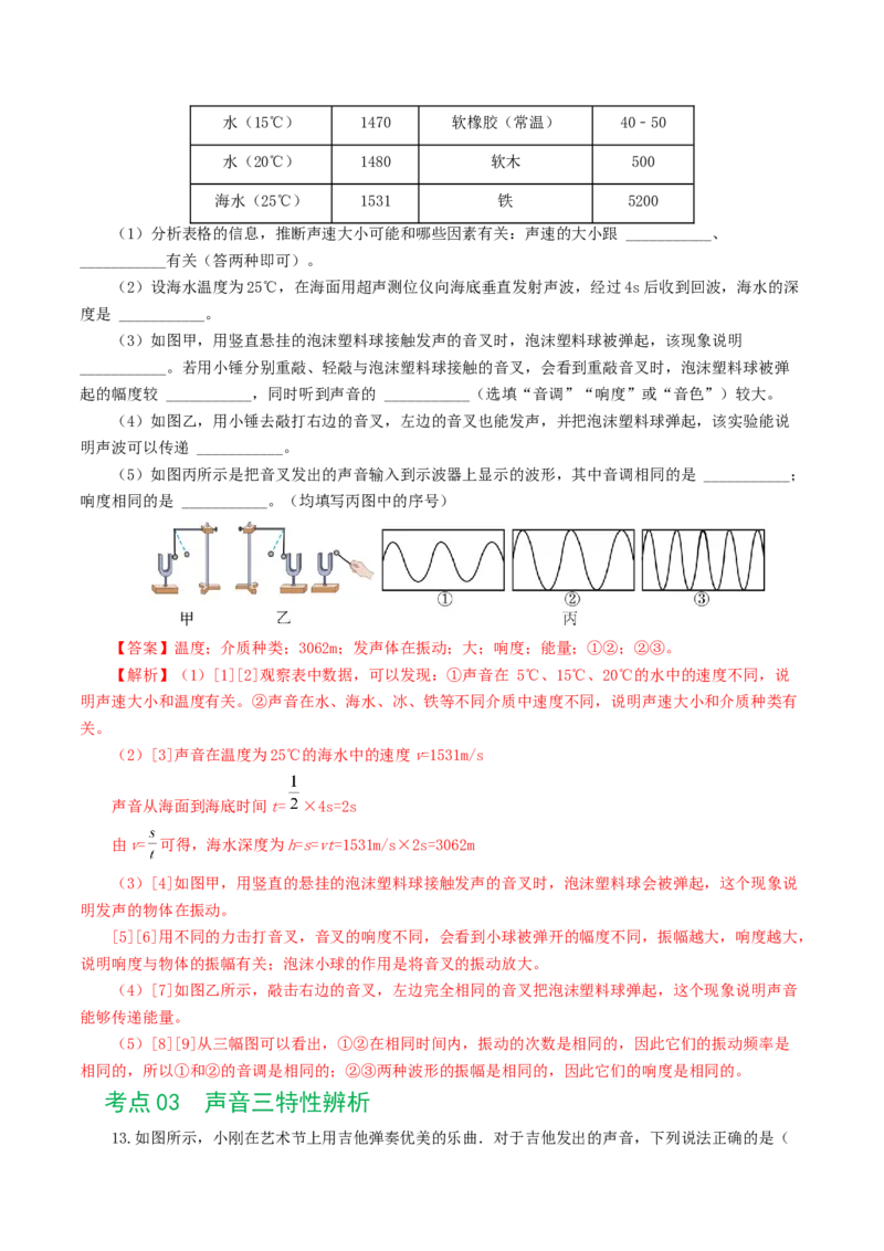 专题01声现象（练习）（解析版）_8、物理总复习_8.中考物理总复习_2024年中考复习资料_一轮复习资料_完2024年中考物理一轮复习课件+讲义+练习（全国通用）_教师版（含答案解析）
