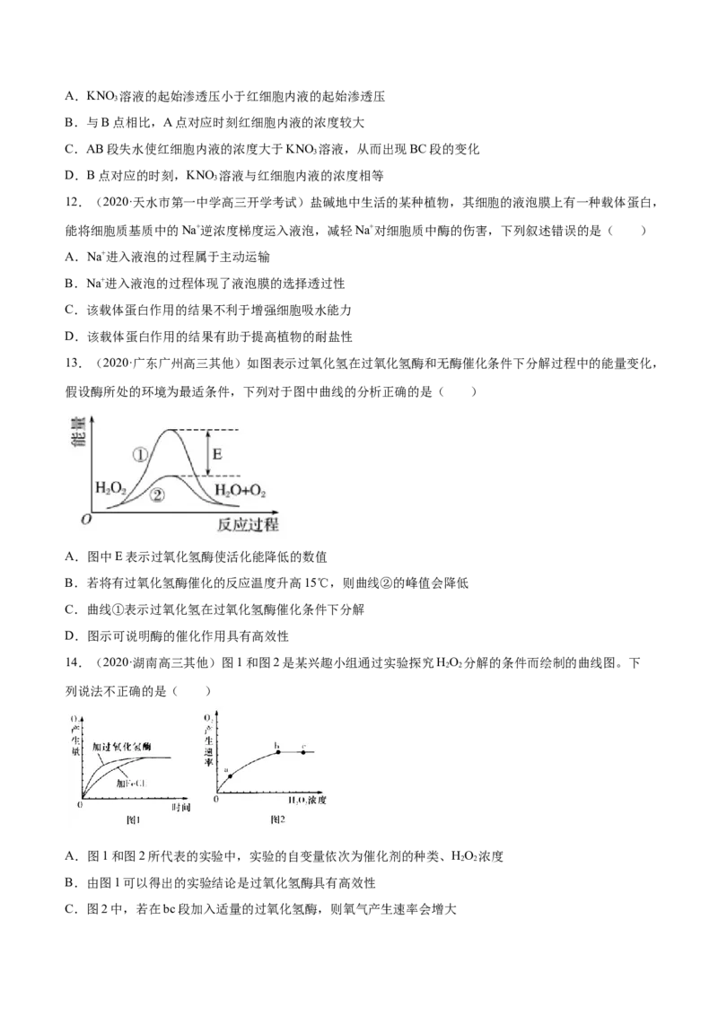 专题02物质进出细胞、酶和ATP-2021年高考真题和模拟题生物分项汇编（原卷版）_新高考复习资料_2022年新高考复习资料_2021年高考真题和模拟题生物分项汇编7.30更新
