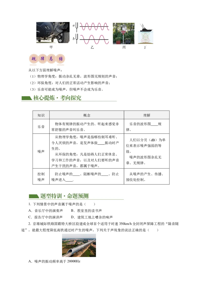 专题01声学（讲练）原卷版_8、物理总复习_8.中考物理总复习_2024年中考复习资料_二轮复习资料_完2024年中考物理二轮复习课件+讲义+练习（全国通用）