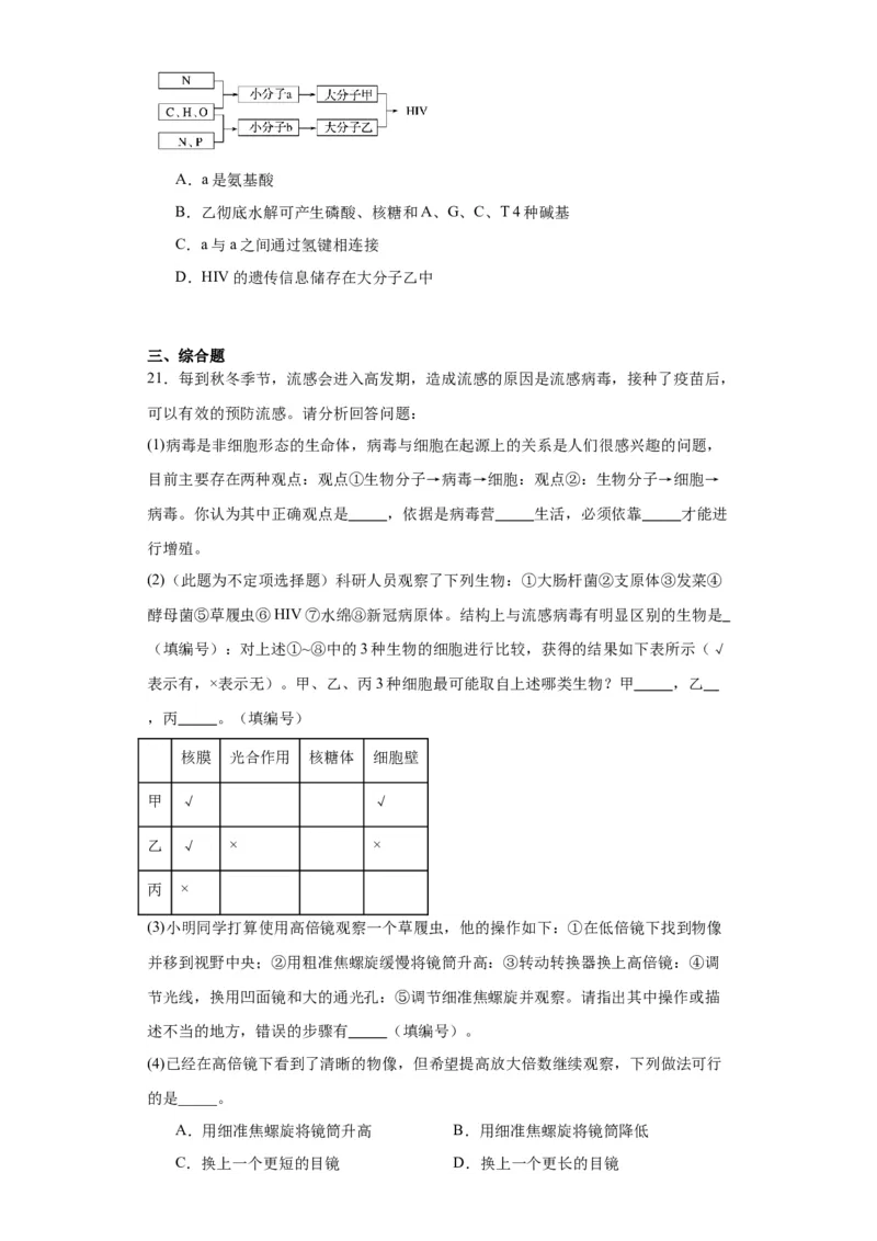第一单元细胞及其分子组成（测试卷）（原卷版)_2024年新高考资料_3.2024专项复习_备战2024年高考生物一轮复习重难点专项突破