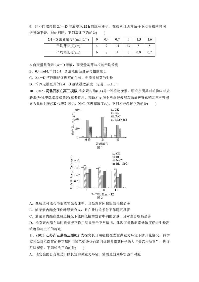 第8单元　课时练10　其他植物激素、植物生长调节剂及环境因素参与调节植物的生命活动_2024年新高考资料_1.2024一轮复习_2024年高考生物一轮复习讲义（新人教版）_学生版在此文件夹