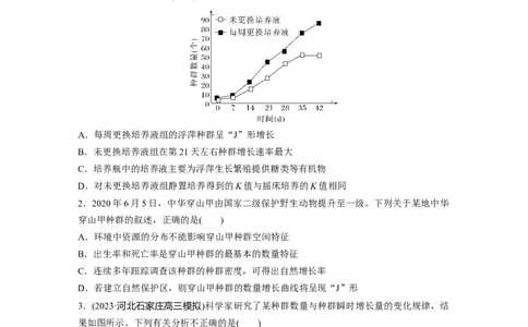 第9单元　课时练2　种群数量的变化及其影响因素_2024年新高考资料_1.2024一轮复习_2024年高考生物一轮复习讲义（新人教版）_学生版在此文件夹_一轮复习69练_第九单元　生物与环境