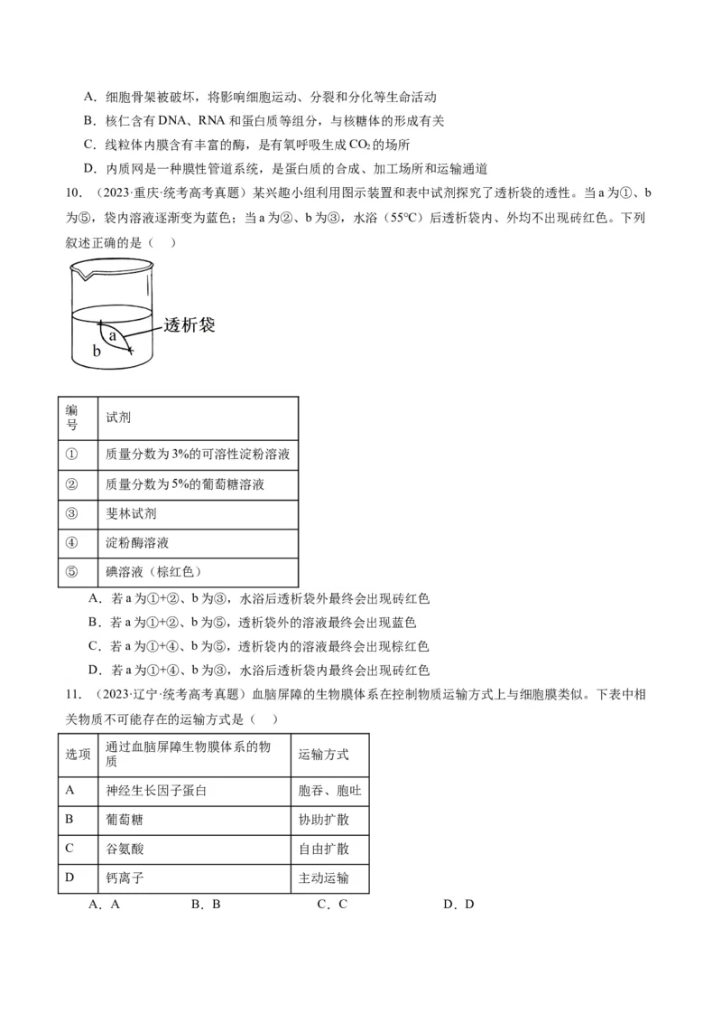 专题01细胞的分子组成、结构和物质运输（分层练）（原卷版）_新高考复习资料_2024年新高考复习资料_二轮复习资料_分层练