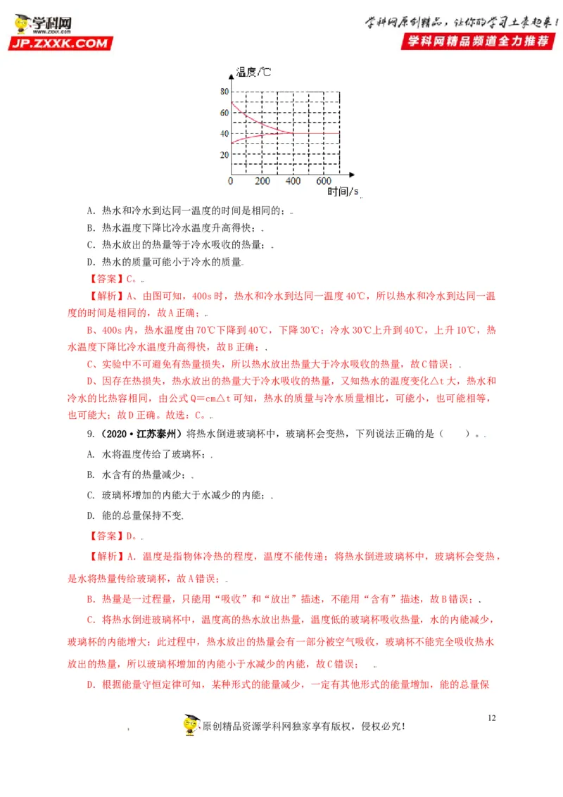专题05内能及其应用（解析版）_8、物理总复习_8.中考物理总复习_2022年中考复习资料_三年（2019-2021）中考真题物理分项汇编（全国通用）
