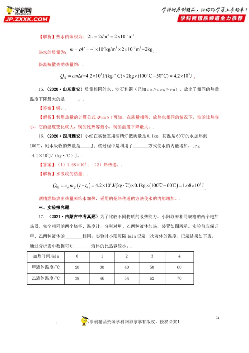 专题05内能及其应用（解析版）_8、物理总复习_8.中考物理总复习_2022年中考复习资料_三年（2019-2021）中考真题物理分项汇编（全国通用）