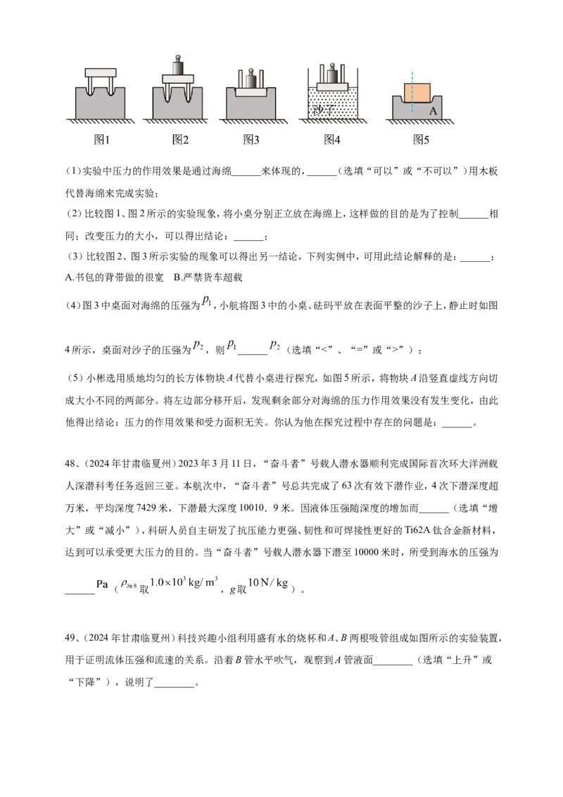 2024年中考物理分类汇编---压强_8、物理总复习_2025年中考复习资料_备考20252024年中考物理真题分类汇编（原卷版+解析版）_9、压强（原卷版+解析版）备考2025年中考2024物理真题分类汇编