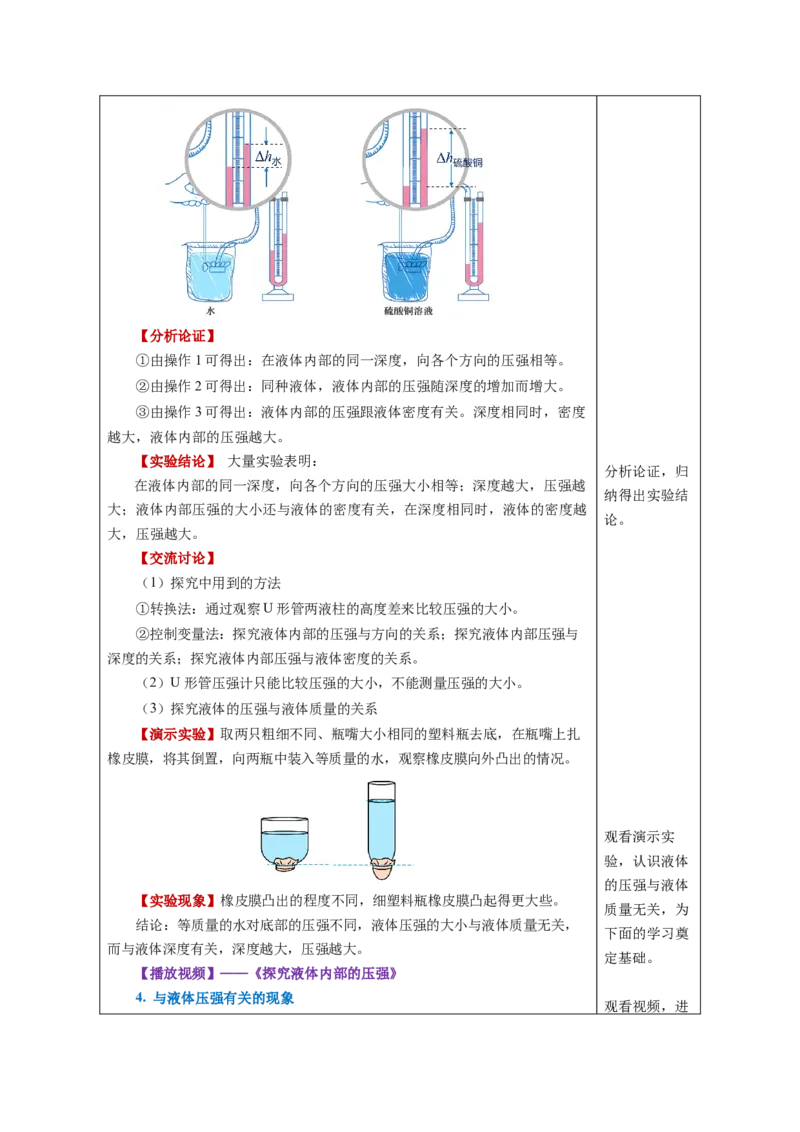9.2液体的压强（教学设计）-（人教版2024）_初物_八年级上下册+九年级全一册物理_八年级物理下册_教学设计（更新中）